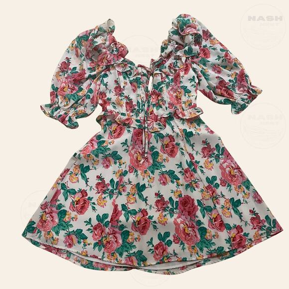 For Love & Lemons XS Imogen Floral Mini Dress | Ruffle Puff Sleeve, $210, NWOT - Picture 2 of 12